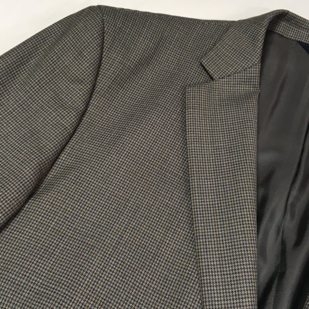 Joseph & Feiss Sport Coat 54R Wool  Tan/Navy/Gold Dogtooth Pattern Versatile
